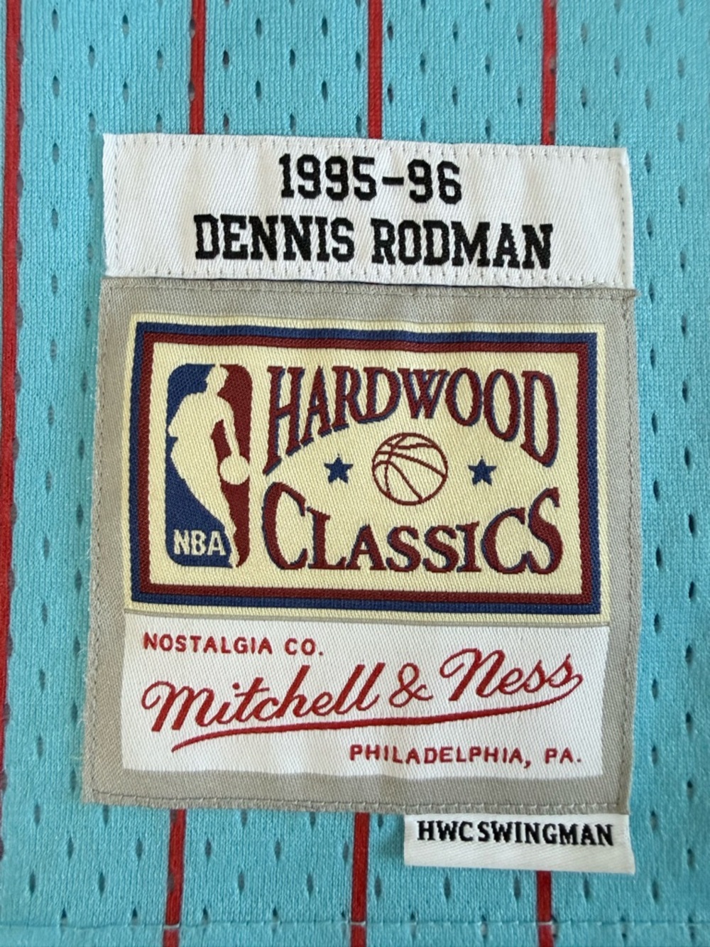 Mitchell & Ness Teal Red Black White NBA Swingman Jersey Dennis Rodman #91 - Picture 4 of 7